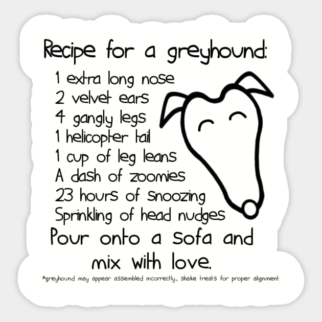 Recipe for a Greyhound Black Sticker by JessandMaui